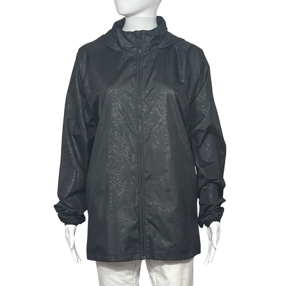 Pro Player Womens XL Black Snakeskin Print Full Zip Hooded Windbreaker Jacket